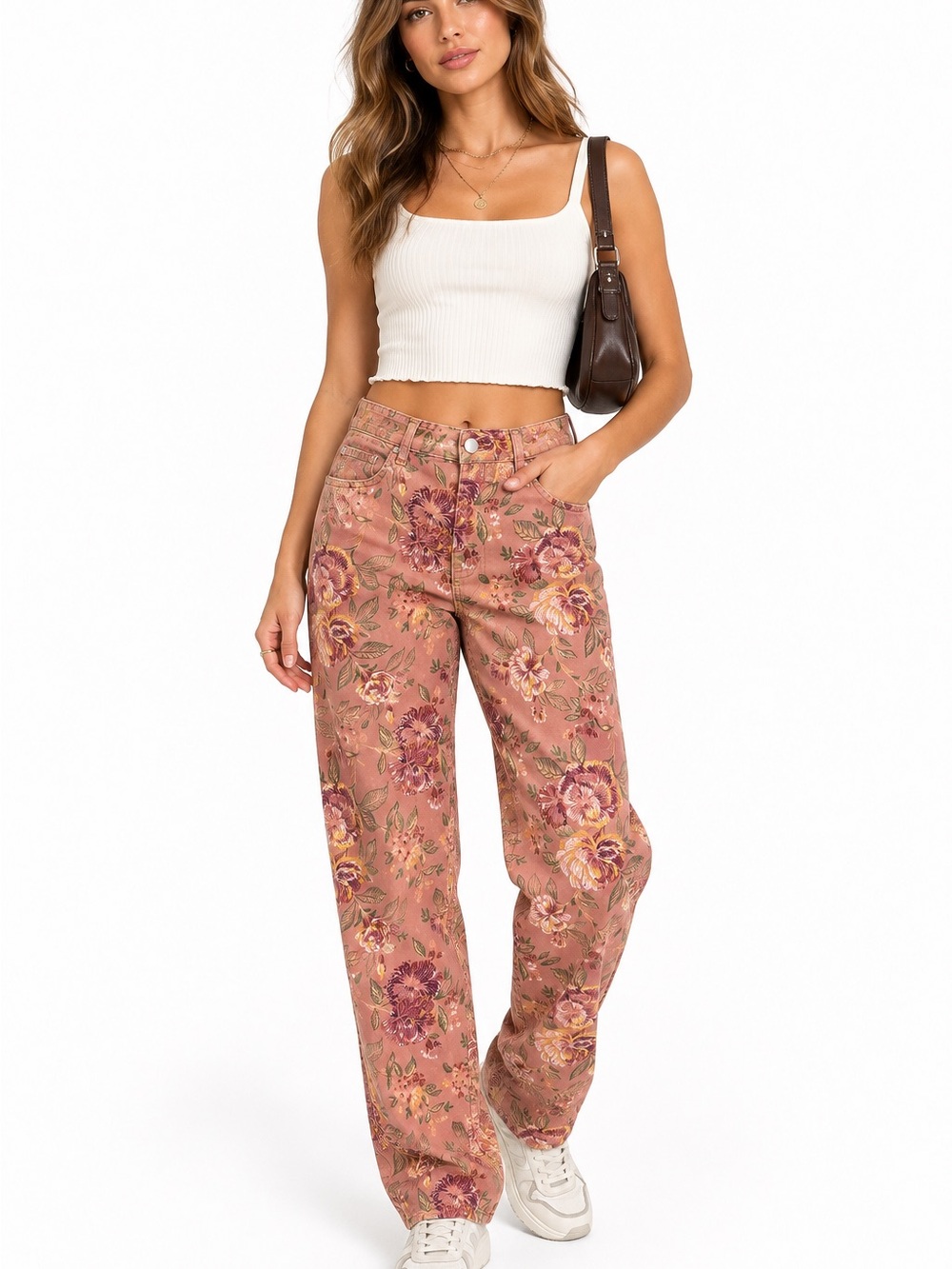 Bagatelle Collection Floral Jeans Womens 6 Mauve Pink Straight Leg Boho